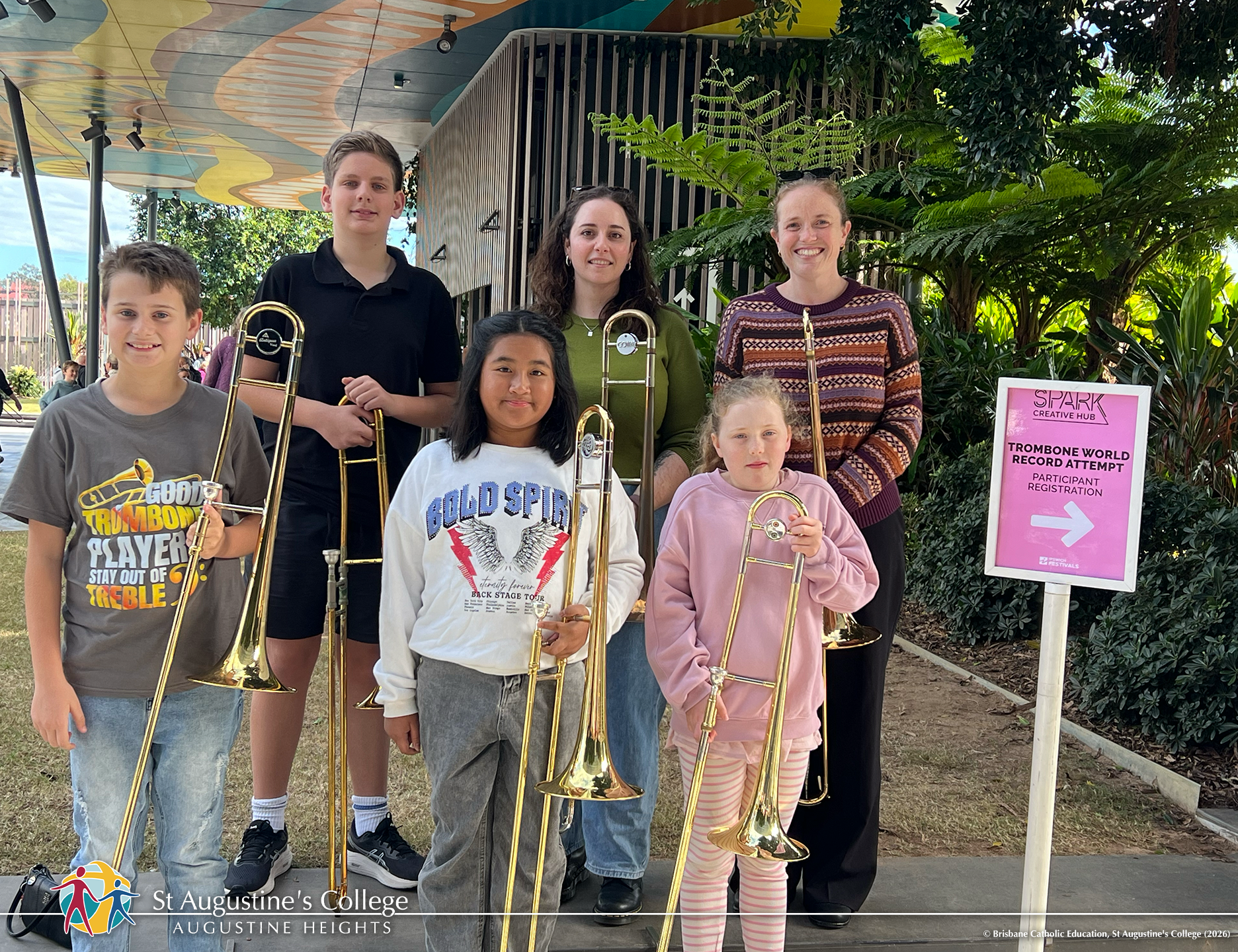 A group photo of St Augustine's College's talented trombonists