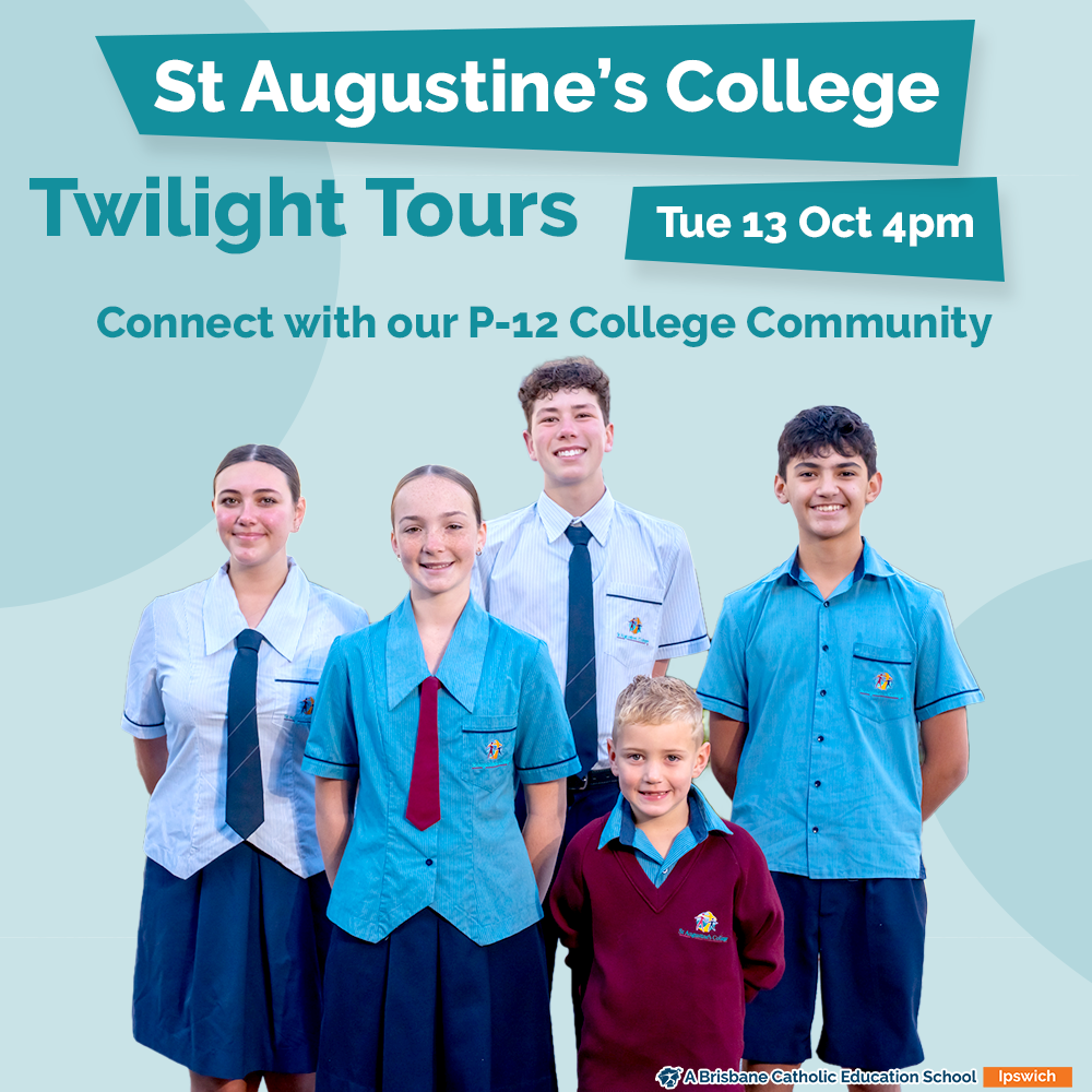 A promotional graphic featuring students from St Augustine's College, Augustine Heights